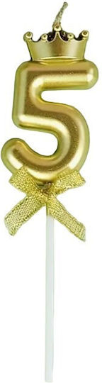 Cake Birthday Candle Number 5 Crown Design Gold Flippy Party