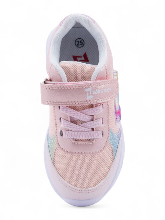 Παιδικά Sneakers Ανατομικά με Σκρατς & Φωτάκια Ροζ