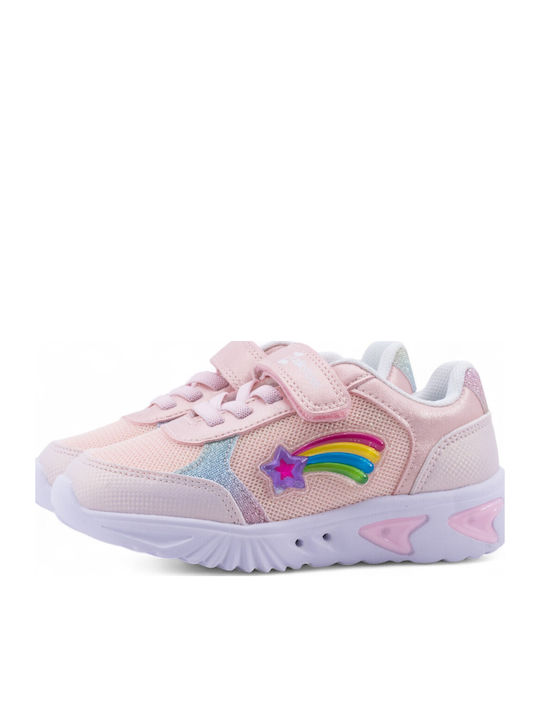 Παιδικά Sneakers Ανατομικά με Σκρατς & Φωτάκια Ροζ