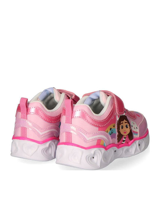 Gabby's Dollhouse Παιδικά Sneakers Ανατομικά με Σκρατς & Φωτάκια Ροζ