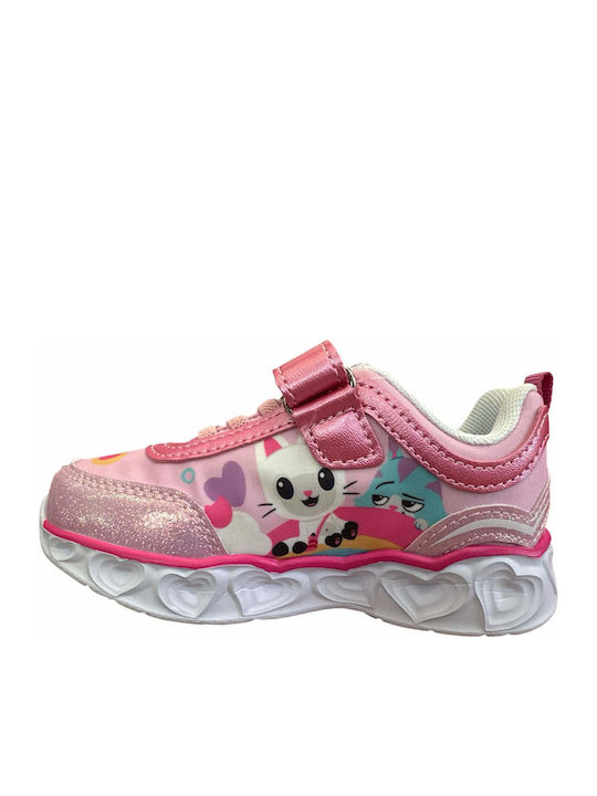 Gabby's Dollhouse Παιδικά Sneakers Ανατομικά με Σκρατς & Φωτάκια Ροζ