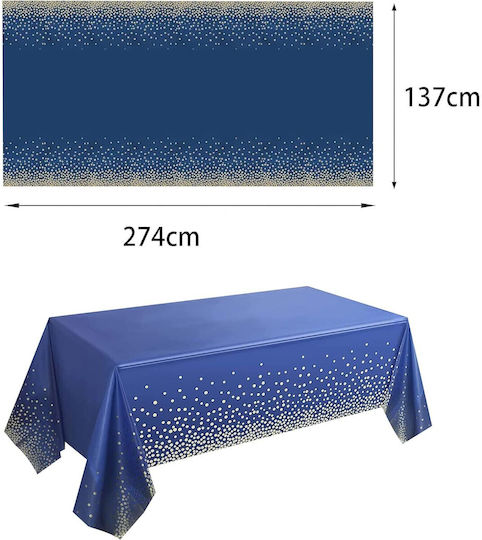 Husă De Masă Pentru Petreceri Flippy Din Peva Aurie Cu Buline Imprimat 137 X 274 Cm Rezistentă La Apă Și Pete Curățare Rapidă Albastru Închis