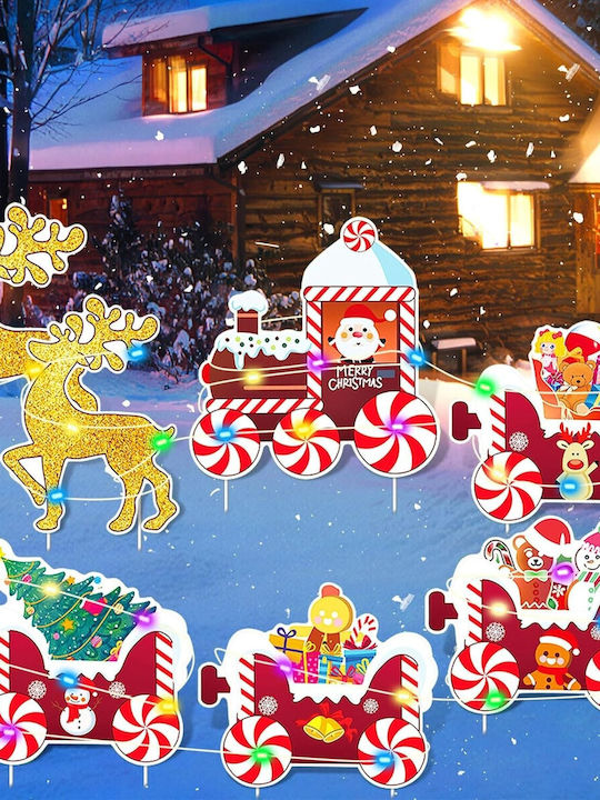 Weihnachtsdekoration Flippy Garten Zug Typ 7 Figuren + Erdspieße Kunststoff Wasserdicht Joy Noel Rentier Modell Mehrfarbig