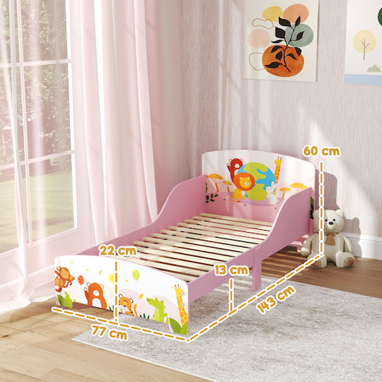Pat pentru Copii Clasic Single Pink pentru Saltea 70x140cm