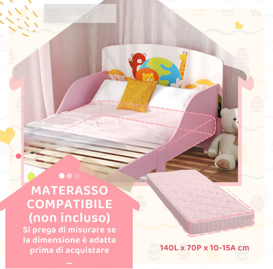 Pat pentru Copii Clasic Single Pink pentru Saltea 70x140cm