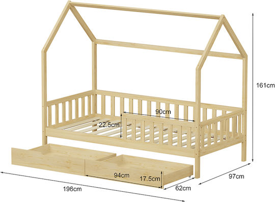 Phyllis Kids Bed Montessori Single with Storage Space Beige for Mattress 90x190cm