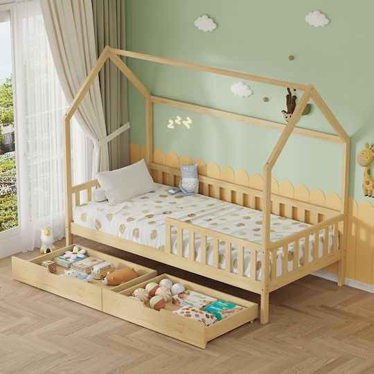 Phyllis Kids Bed Montessori Single with Storage Space Beige for Mattress 90x190cm