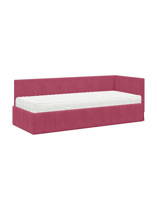 Ein Einzelbett Mit Samt Rot Mit Lattenrost & Matratze 80x200cm