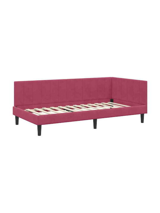 Einzelbett Mit Samt Rot Mit Lattenrost & Matratze 90x190cm