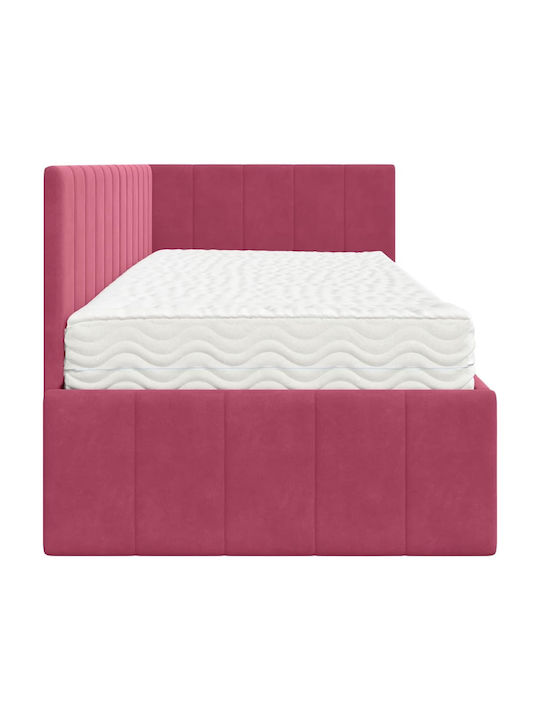 Ein Einzelbett Mit Samt Rot Mit Lattenrost & Matratze 80x200cm