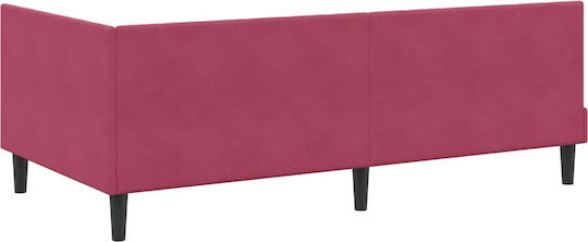 Ein Einzelbett Mit Samt Rot Mit Lattenrost & Matratze 100x200cm