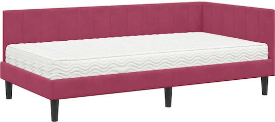 Ein Einzelbett Mit Samt Rot Mit Lattenrost & Matratze 100x200cm