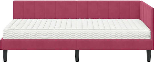 Ein Einzelbett Mit Samt Rot Mit Lattenrost & Matratze 100x200cm