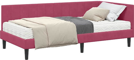 Ein Einzelbett Mit Samt Rot Mit Lattenrost & Matratze 100x200cm