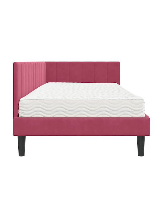 Einzelbett Mit Samt Rot Mit Lattenrost & Matratze 90x190cm