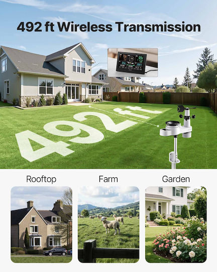 Vevor 5-in-1 Wireless Weather Station Indoor Outdoor Sensor 7.5 In Display