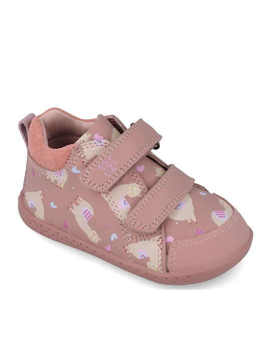 Anatomisch Lederne Kinderstiefeletten mit Klettverschluss Rosa