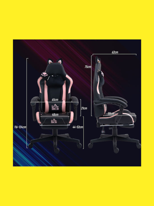 HomCom 921-794V00BK Gaming Stuhl mit Fußstütze Rosa