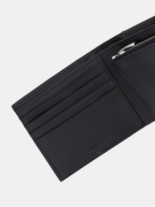 Plaque Billfold With Coin Leather Men's Wallet Coins Black