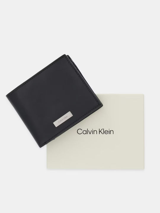 Plaque Billfold With Coin Leather Men's Wallet Coins Black