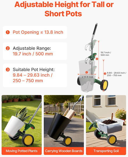 Vevor Καρότσι Μεταφοράς για Φορτίο Βάρους έως 65kg σε Πράσινο Χρώμα