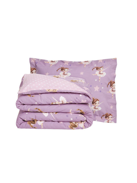 Das Home Cute Ballerina Set Kids Duvet Cover Single with Pillowcase Cotton Pink Purple 160x240cm