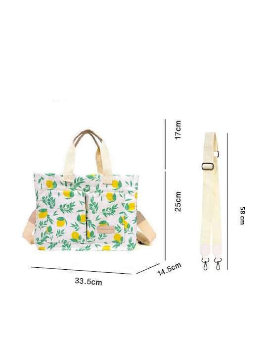 Geantă De Umăr Multifuncțională Flippy Cu Închidere Snap Imprimare Lămâie Material Textil 33.5 X 25 X 14.5 Cm Alb Galben