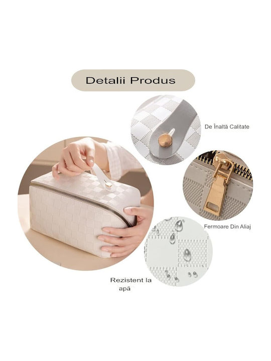 Flippy Geantă De Călătorie Neseser Cosmetică Portabilă Impermeabilă Din Piele Eco Cu Compartimente Multiple Și Fermoar 22 X 13 X 12.5 Cm Alb În Carouri