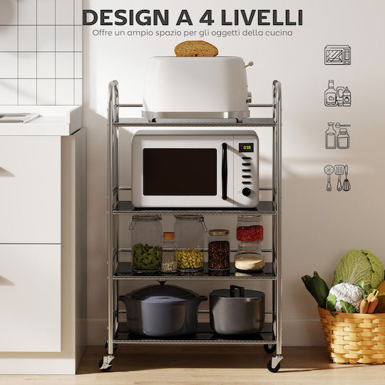 HomCom Multifunctional Kitchen Trolley Silver 60x35x100cm