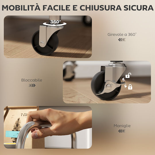 HomCom Multifunctional Kitchen Trolley Silver 60x35x100cm
