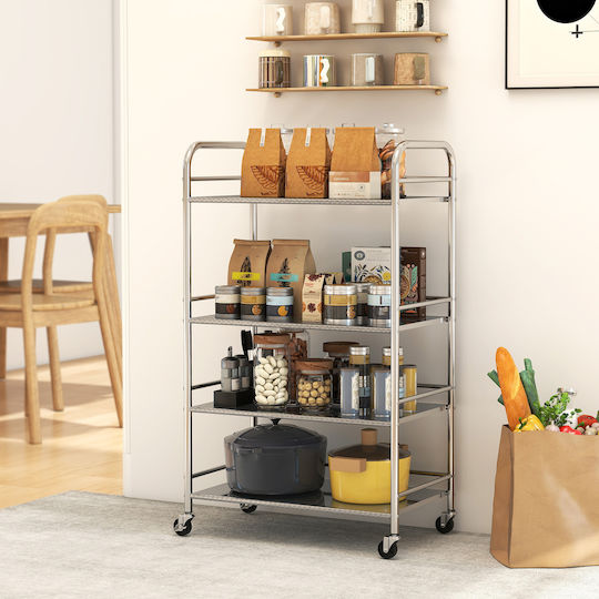 HomCom Multifunctional Kitchen Trolley Silver 60x35x100cm