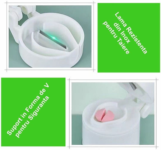 Cutie Multifuncțională Pentru Pastile Flippy 4 În 1 Pahar Apă Tăiere Zdrobire Depozitare Compactă Abs Lamă Din Oțel Inoxidabil Albă 8.7x6.2x4.1 Cm