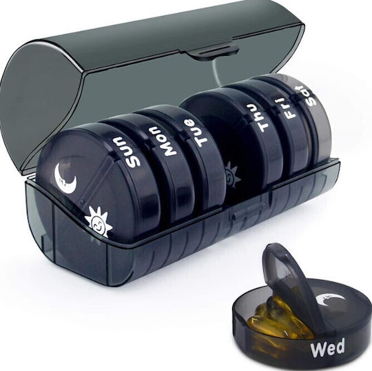 Cutie Pentru Depozitarea Medicamentelor Flippy 7 Zile 14 Compartimente Cutie Suport Containere Detasabile Portabilă Neagră 17.5x11x9.5 Cm
