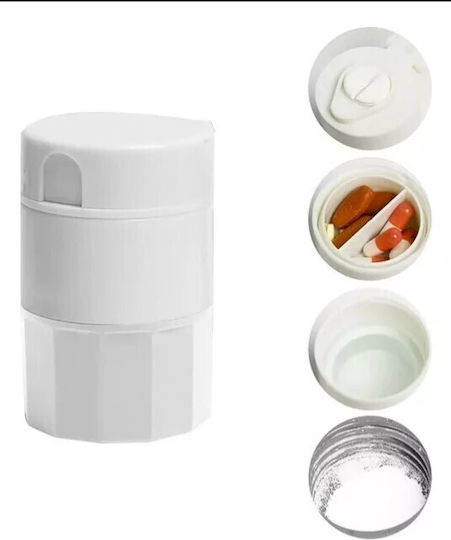 Cutie Multifuncțională Pentru Pastile Flippy 4 În 1 Pahar Apă Tăiere Zdrobire Depozitare Compactă Abs Lamă Din Oțel Inoxidabil Albă 8.7x6.2x4.1 Cm