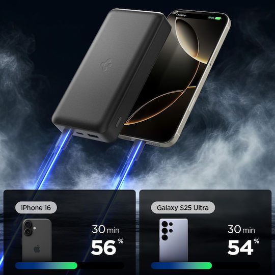 Spigen EA3030 Power Bank 30000mAh 30W with USB-A Port and USB-C Port Black