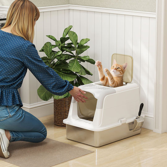 Pawhut Cat Toilet Closed White L60.4 x W40.4 x H41.8cm