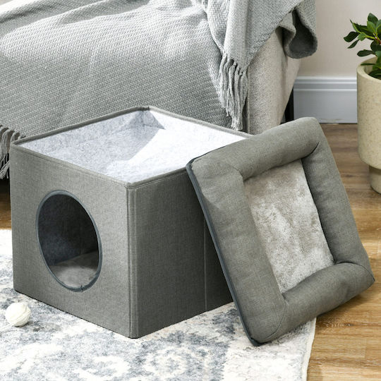 Pawhut Double Level Cat House Cushion Knitted Wood Polyester Plastic 36.5x36.5x33 Cm Green D30-632v00gn