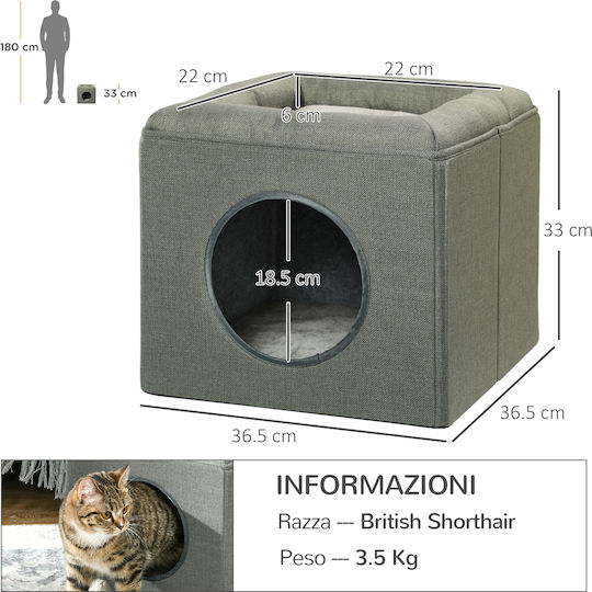 Pawhut Double Level Cat House Cushion Knitted Wood Polyester Plastic 36.5x36.5x33 Cm Green D30-632v00gn