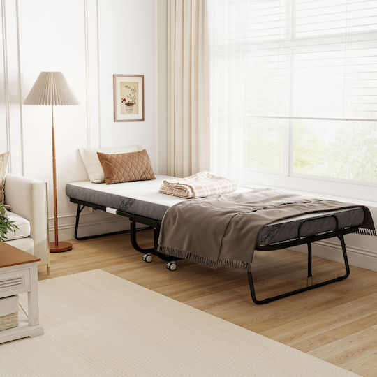 Klappbett mit Matratze 10cm Einzel Schwarz 200x90cm