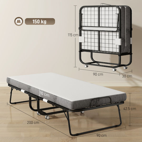 Klappbett mit Matratze 10cm Einzel Schwarz 200x90cm
