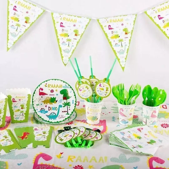 Set 10 Banner-Type Flags Flippy Dino Park Collection 28.5 X 20 Cm Made Coated Paper Multicolour