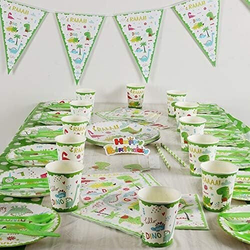 Set 10 Banner-Type Flags Flippy Dino Park Collection 28.5 X 20 Cm Made Coated Paper Multicolour