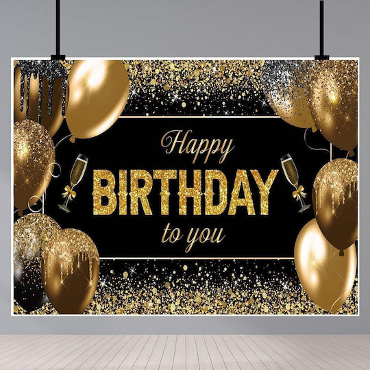 Banner De Fundal Fotografic Flippy Canvas 185 X 110 Cm Cu Ata De 6 M În 4 Colțuri La Mulți Ani Negru Aurie