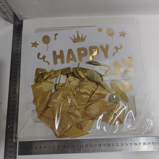 Cutie Balon Flippy Temă De Ziua De Naștere Design Script La Mulți Ani Balon Aurii Albe Panglică Inclus Contur Alb Transparent 30x30 Cm