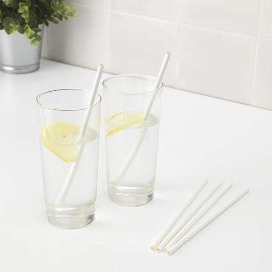Set 100 Straws Flippy Paper 20 Cm Solid White Color