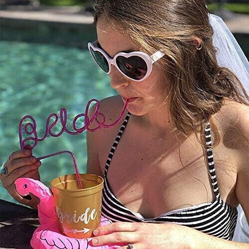 Plastic Straws Flippy Bride Design Wedding Theme Diameter 0.5 Cm Pink