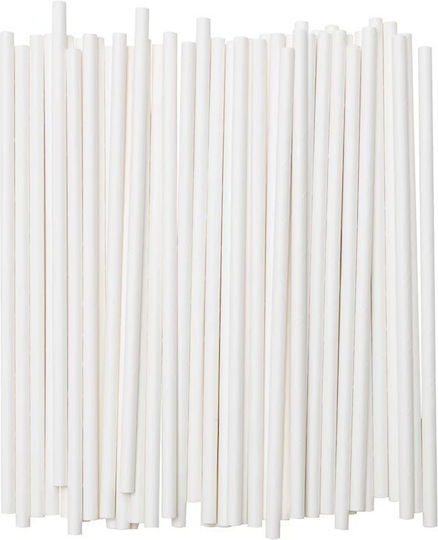 Set 100 Straws Flippy Paper 20 Cm Solid White Color