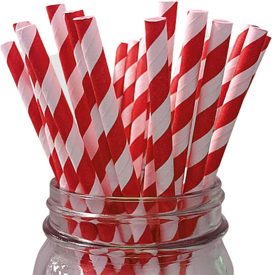 Set 16 Strohhalme Flippy Weihnachten Tisch Papier 19,7 Cm Weiß-Rot