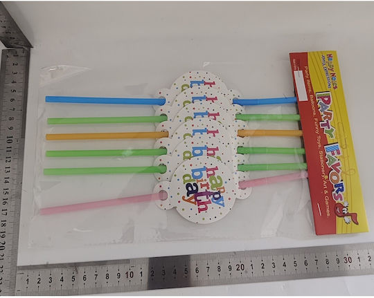 Set 6 Straws Flippy Happy Birthday Collection 26 Cm Cardboard Plastic Multicolour