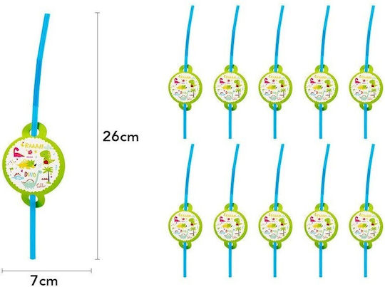 Set 10 Straws Flippy Dino Park Collection 26 X 7 Cm Cardboard Plastic Multicolor